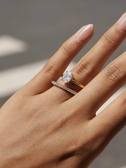 Neve 18K Gold Non-Tarnish Oval CZ Stack Ring
