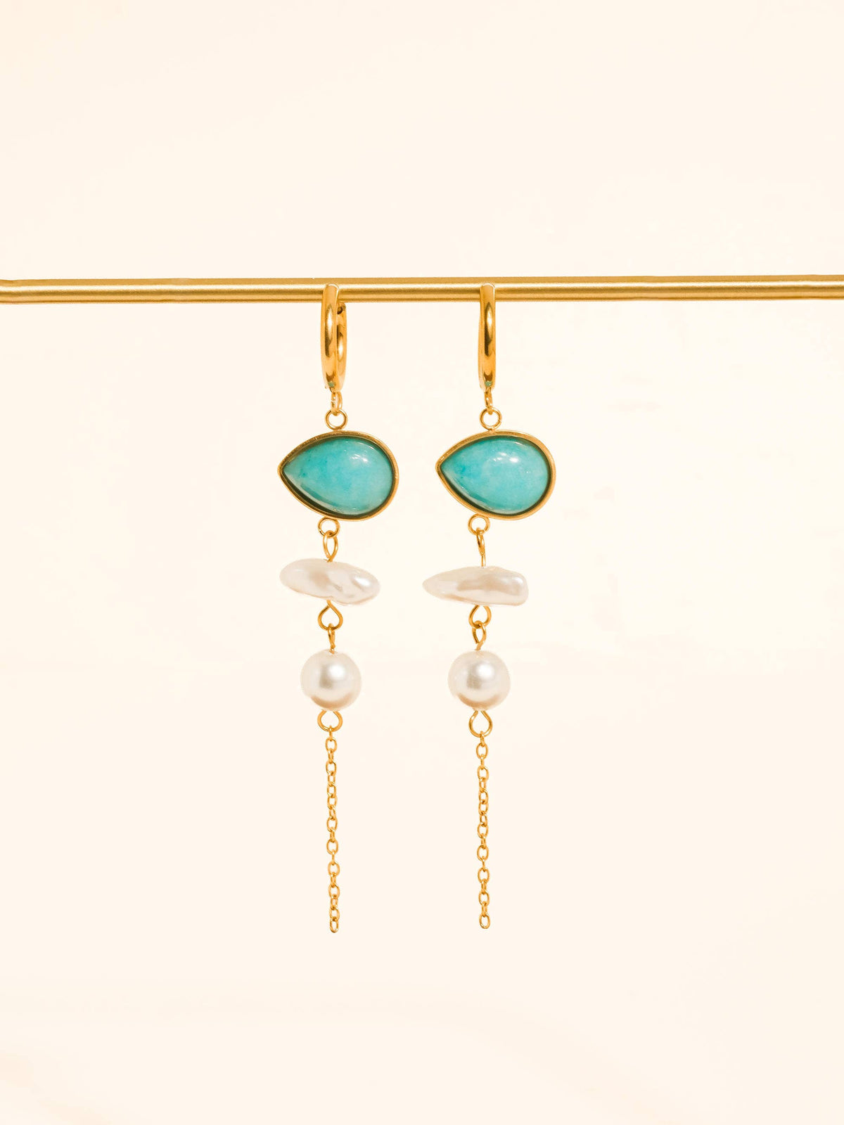 Non Tarnish Stone Pearl Drop Earrings