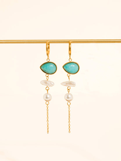 Non Tarnish Stone Pearl Drop Earrings