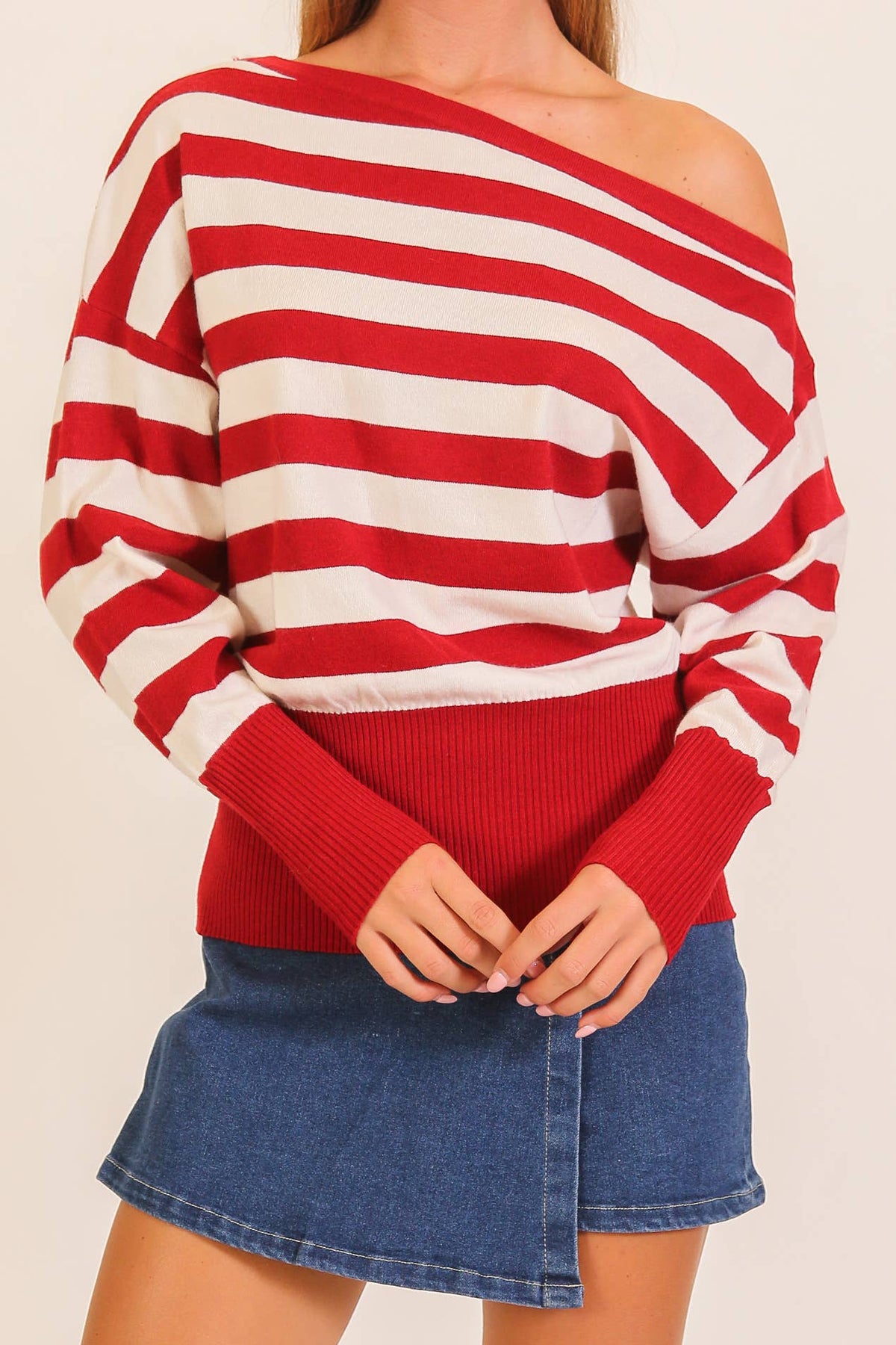 Off-Shoulder Striped Sweater