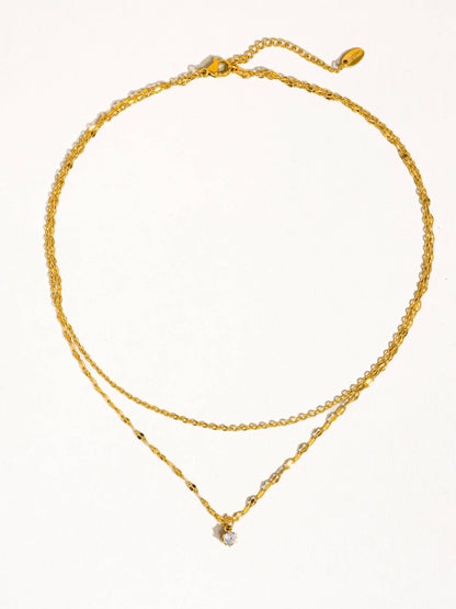 Cerise Non-Tarnish CZ Stone Stacked Necklace