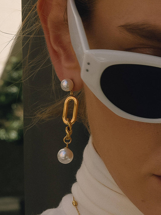 Non-Tarnish Pearl Drop Chain Earrings