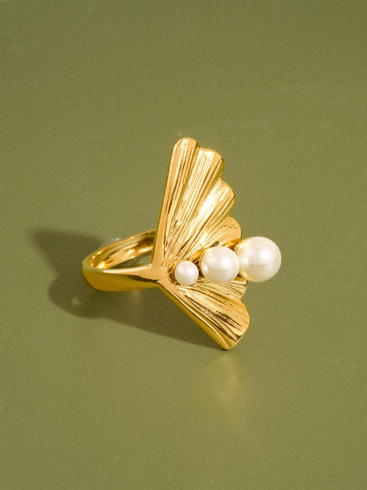 Kala 18K Gold Non-Tarnish Sculptural Pearl Statement Ring
