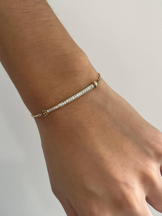 Montessa 18K Gold Non-Tarnish CZ Adjustable Bar Bracelet