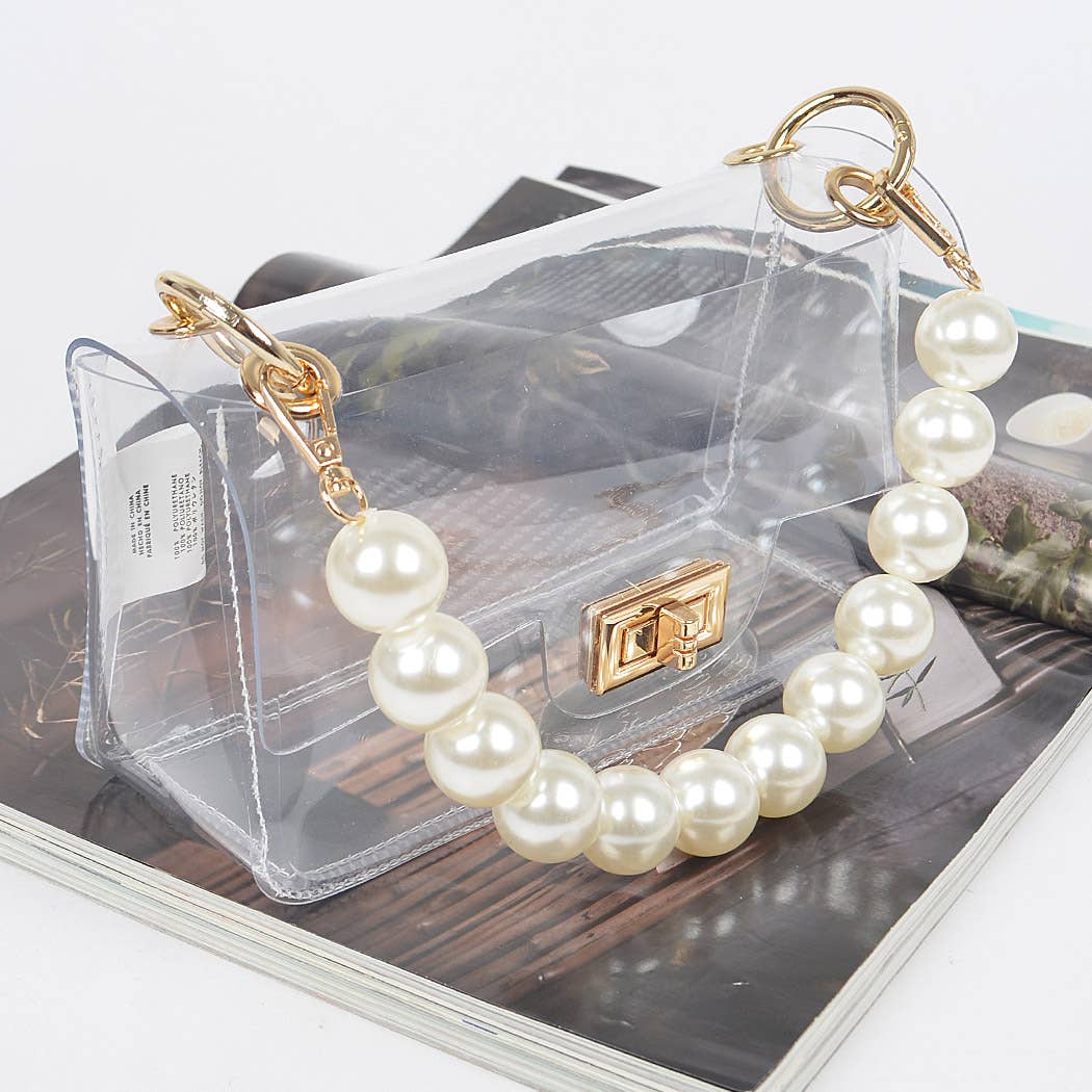 Transparent Cross body Bag W/ Pearl Chain