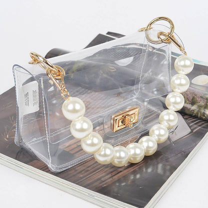 Transparent Cross body Bag W/ Pearl Chain