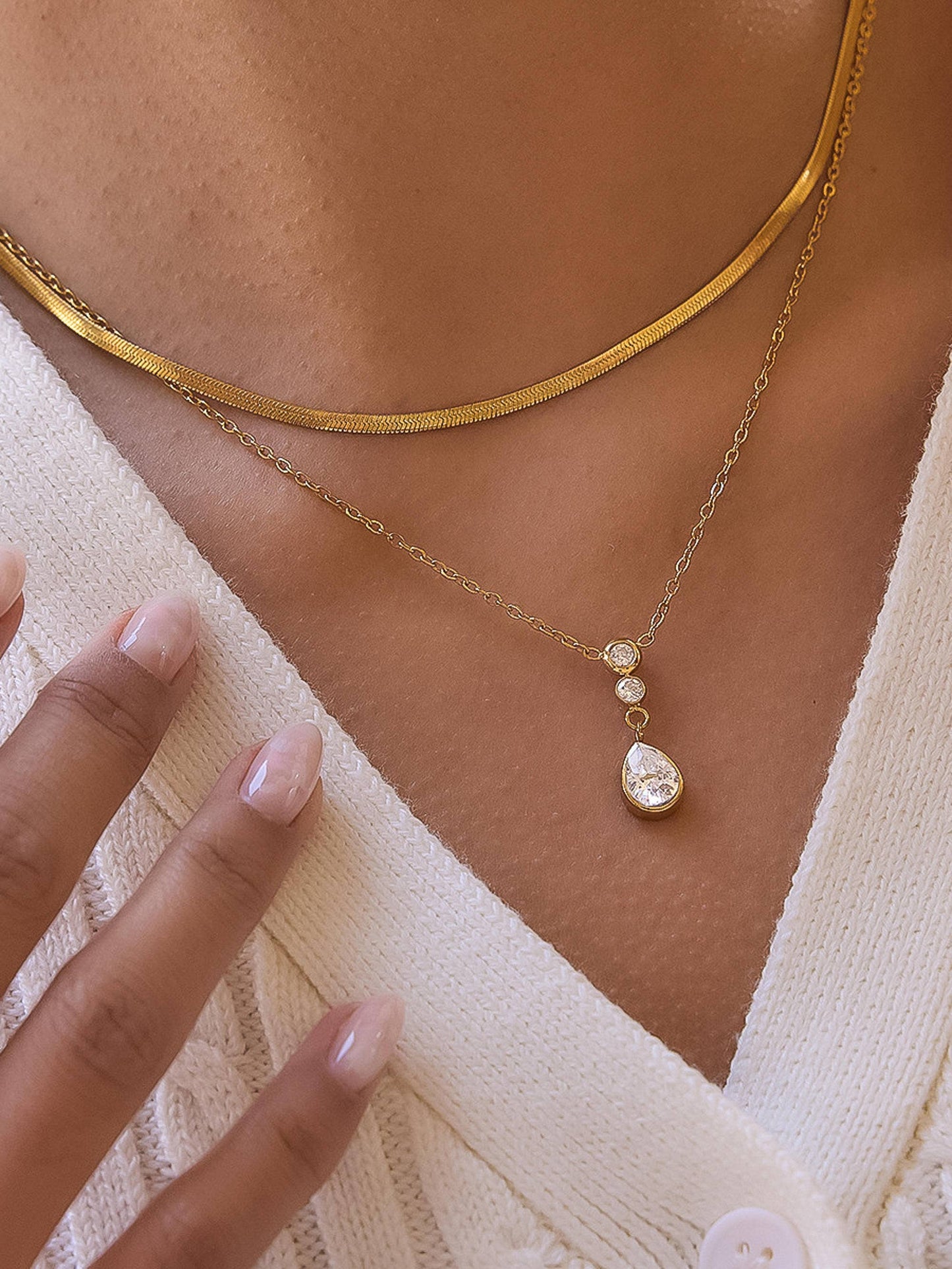 Non-Tarnish Layered Teardrop Necklace