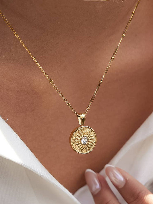 Non-Tarnish Sun Medallion Necklace