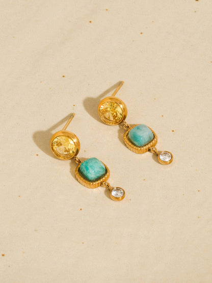 Non-Tarnish Green Stone Drop Earrings