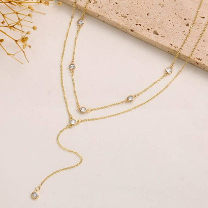 Non Tarnish Rhinestone Y Necklace