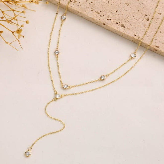 Non Tarnish Rhinestone Y Necklace