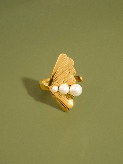 Kala 18K Gold Non-Tarnish Sculptural Pearl Statement Ring
