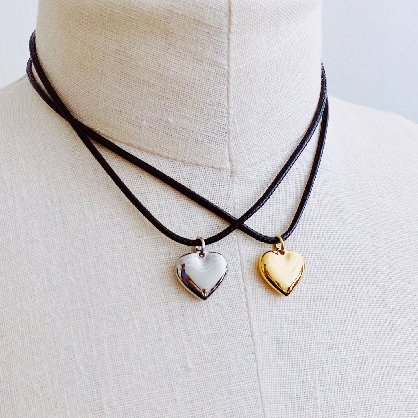 Black Cord Heart Drop Necklace