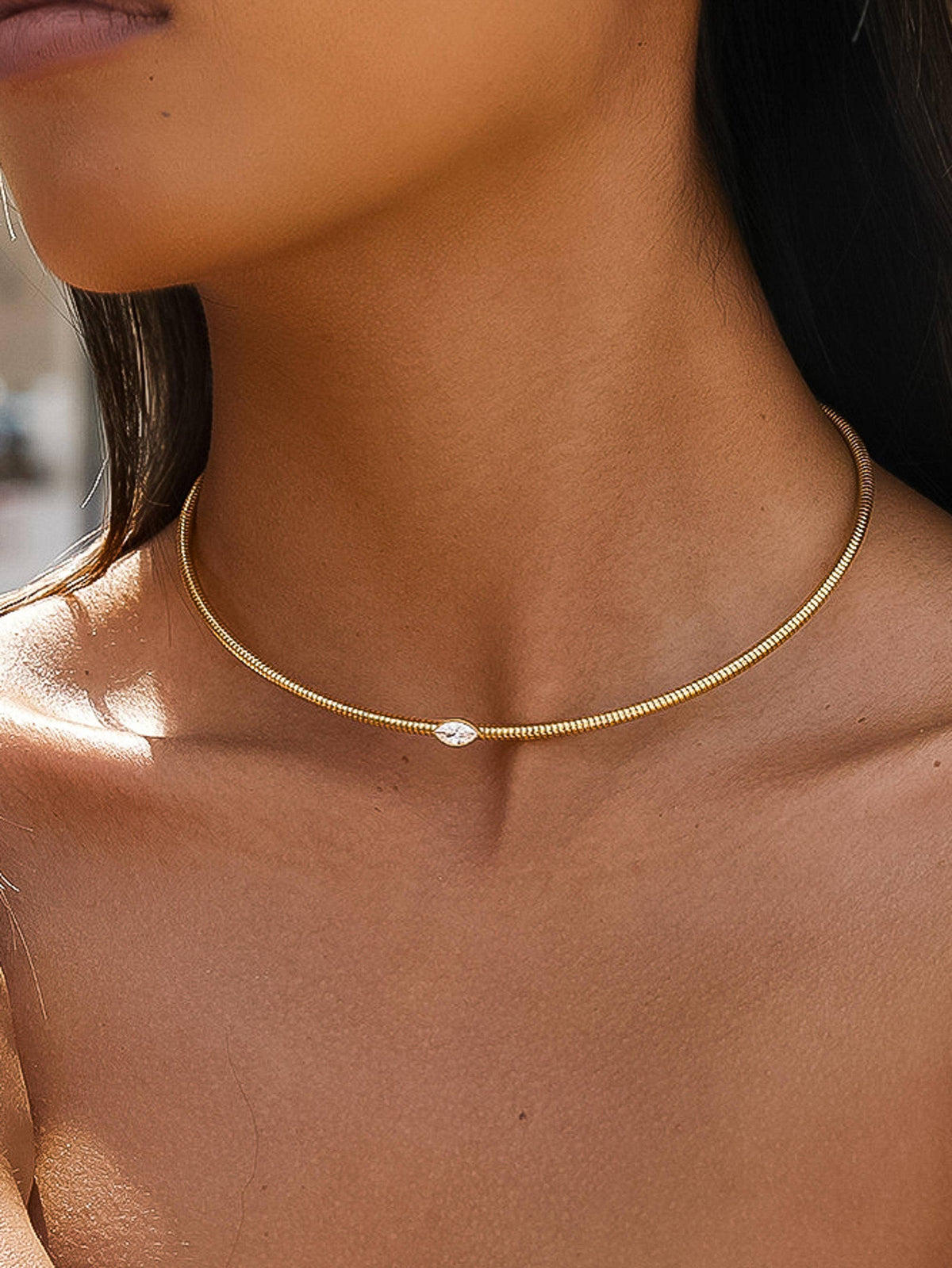 Non-Tarnish Marquise CZ Snake Chain Choker