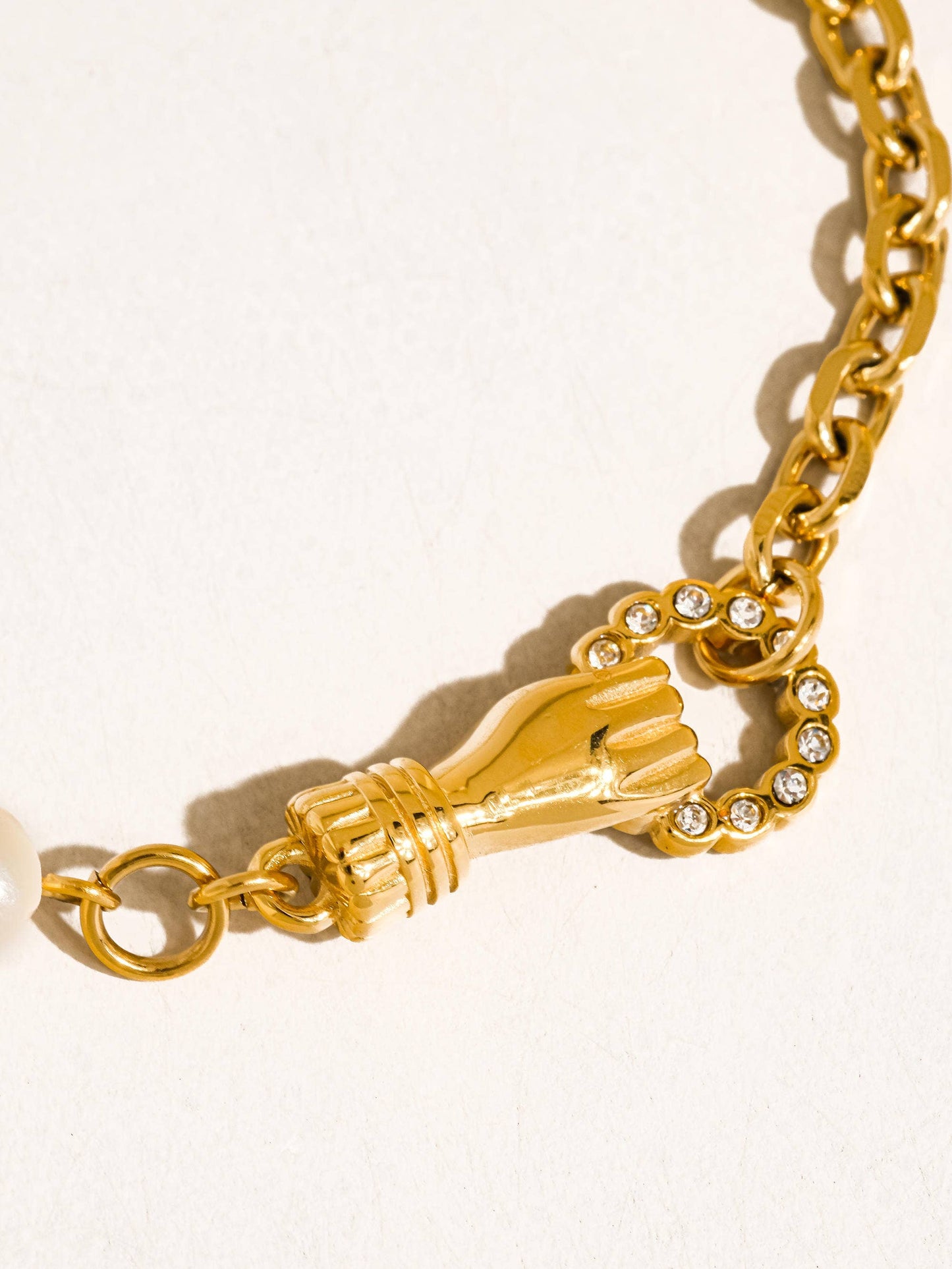 Isoria 18K Gold Non-Tarnish Pearl CZ Hand Bracelet