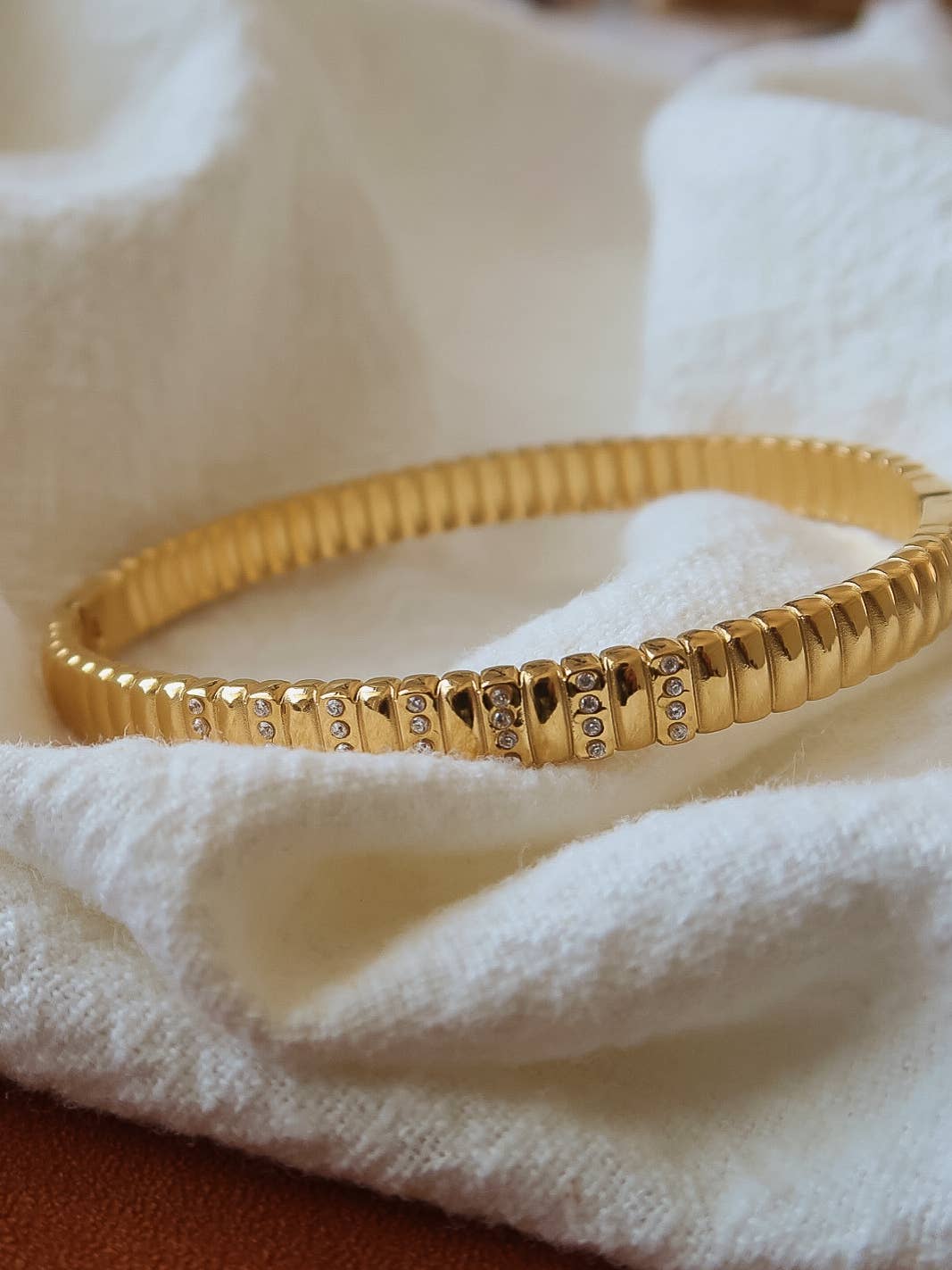 Monelle 18K Gold Non-Tarnish CZ Bangle Bracelet