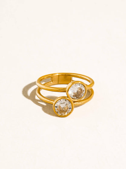 Hollis 18K Gold Non-Tarnish Double CZ Ring