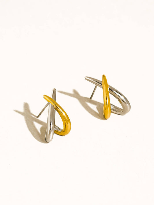 Non-Tarnish Two Tone Crossover Earrings