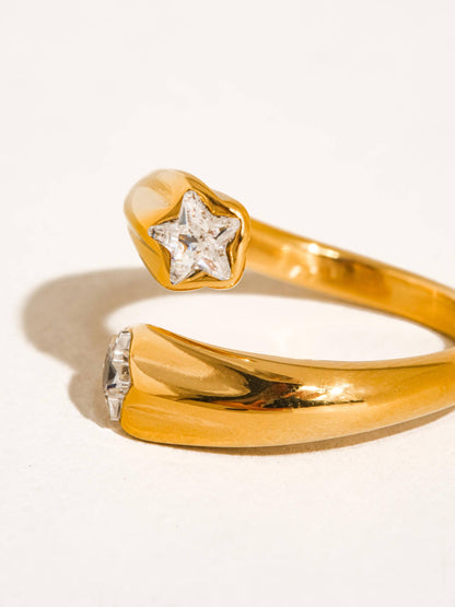 Fenella 18K Gold Non-Tarnish Double Star CZ Ring