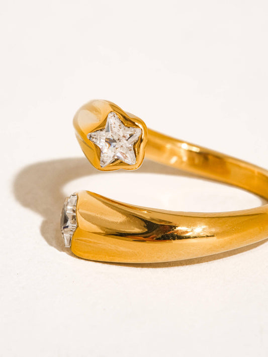Fenella 18K Gold Non-Tarnish Double Star CZ Ring