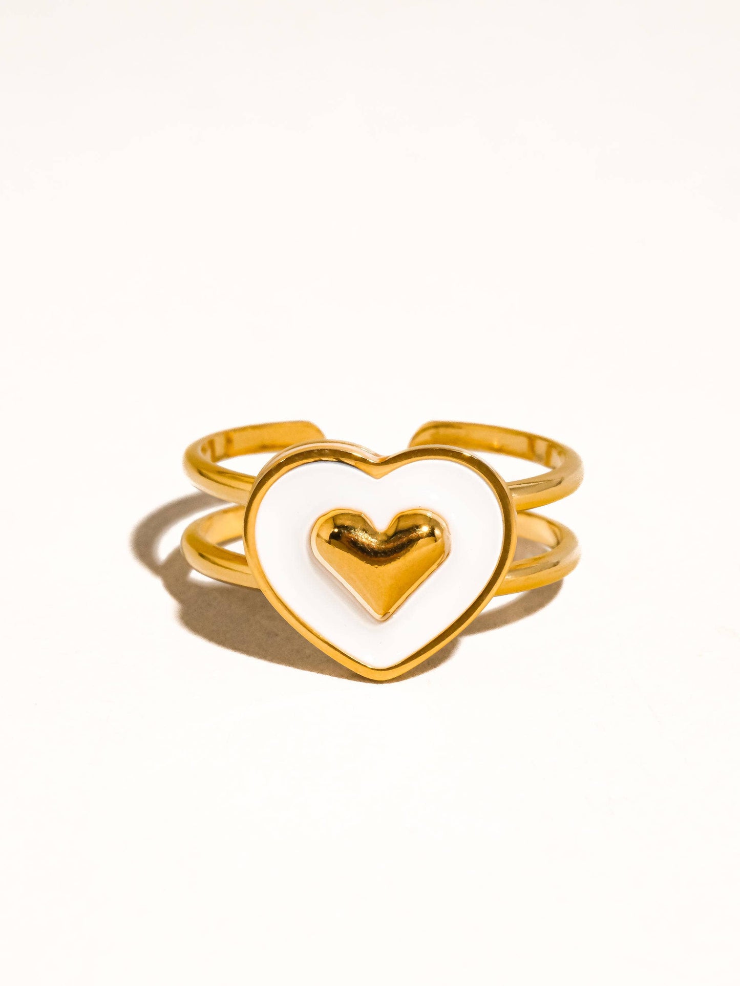 Nari 18K Gold Non-Tarnish Heart Two Band Ring