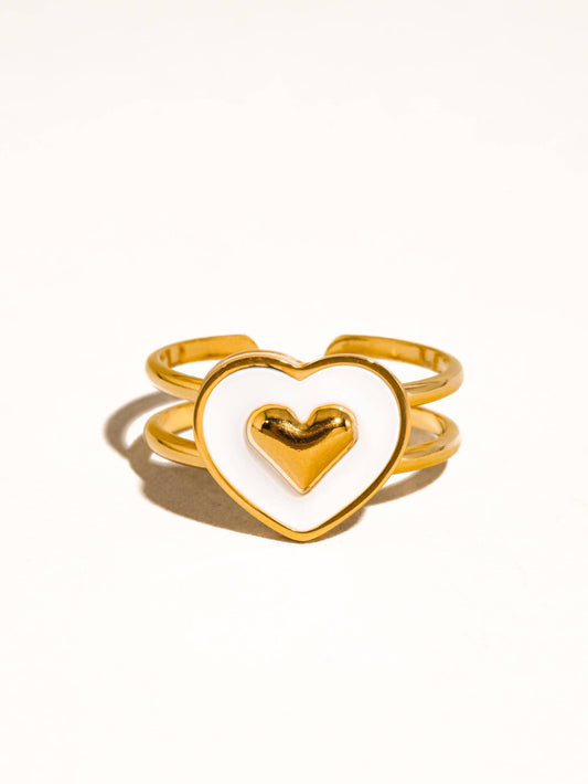 Nari 18K Gold Non-Tarnish Heart Two Band Ring