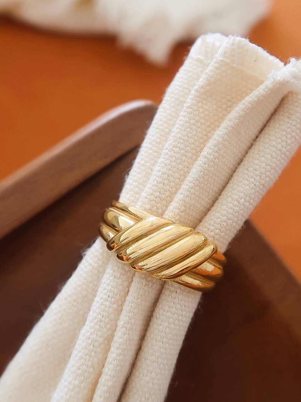 Duvette 18K Gold Non-Tarnish Twisted Dome Ring