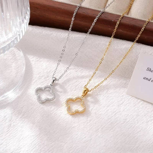 Non Tarnish Diamond Clover Necklace