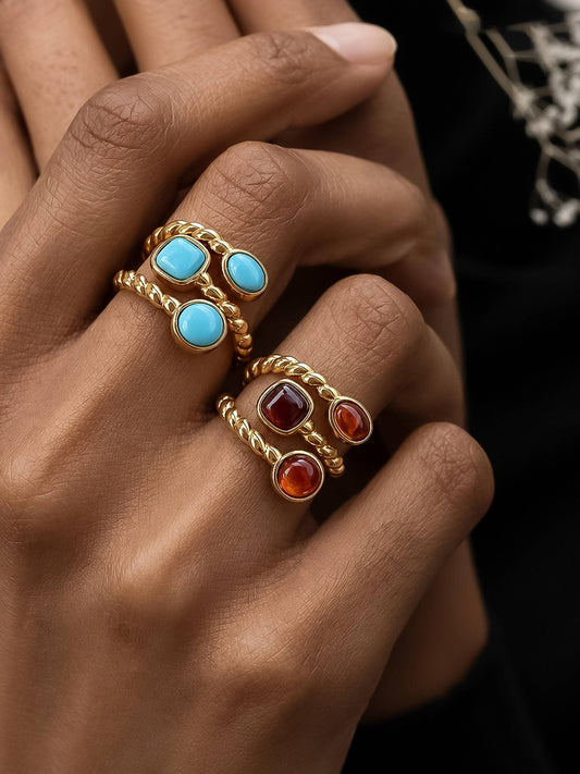 Tansia 18K Gold Non-Tarnish Natural Stone Statement Ring