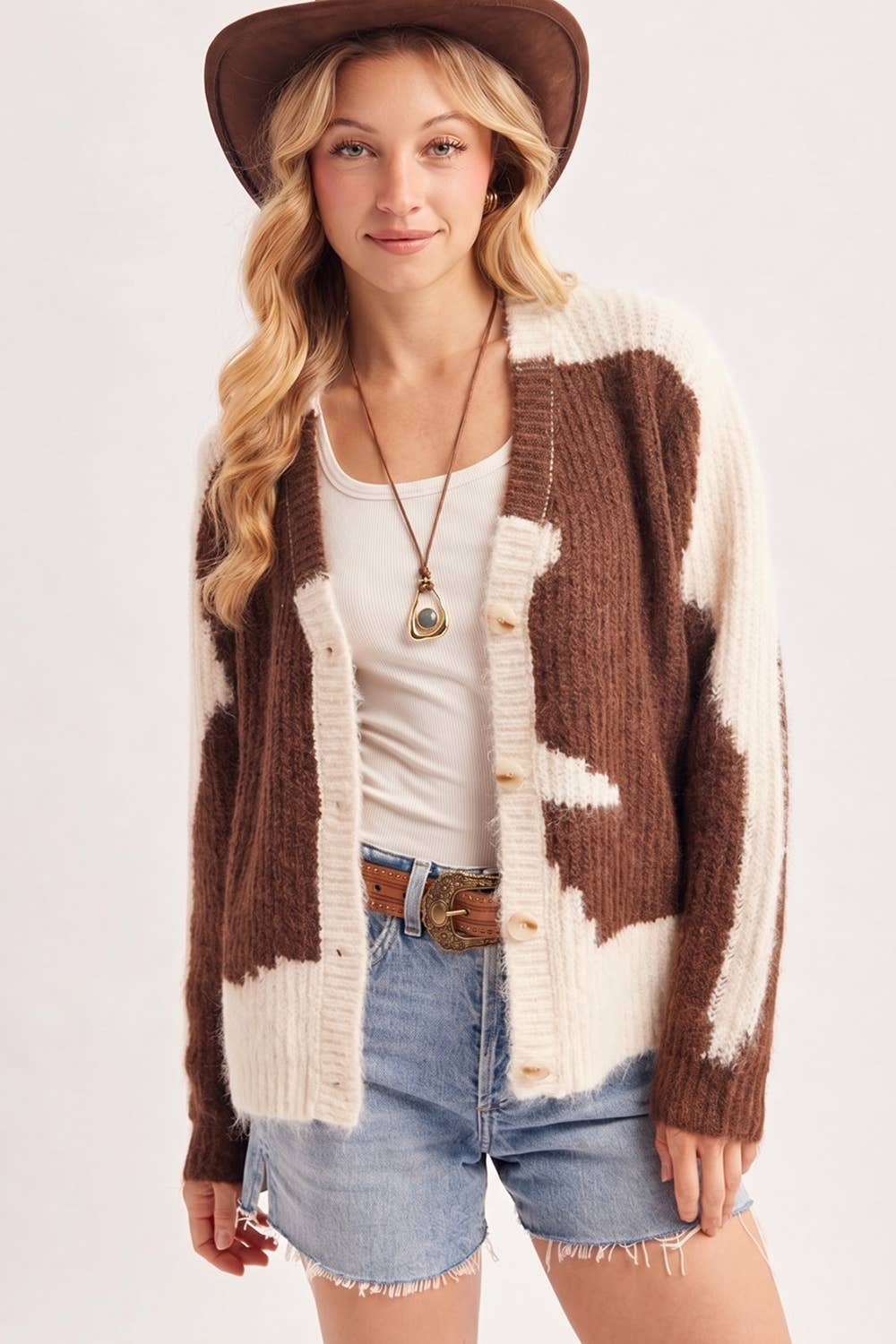 Cowhide Fuzzy Cardigan