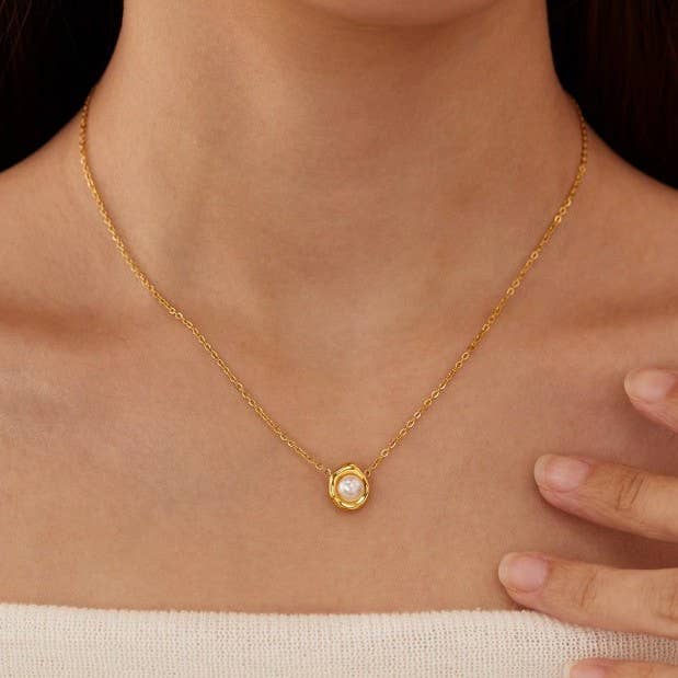 Non Tarnish Gold Pearl Necklace