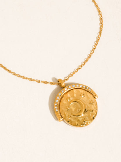 Non-Tarnish Large Coin CZ Necklace