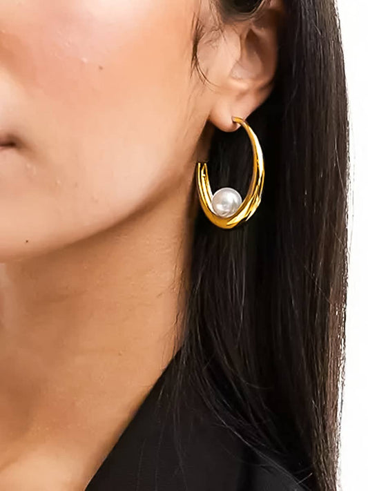 Non-Tarnish Hoop Pearl Earring