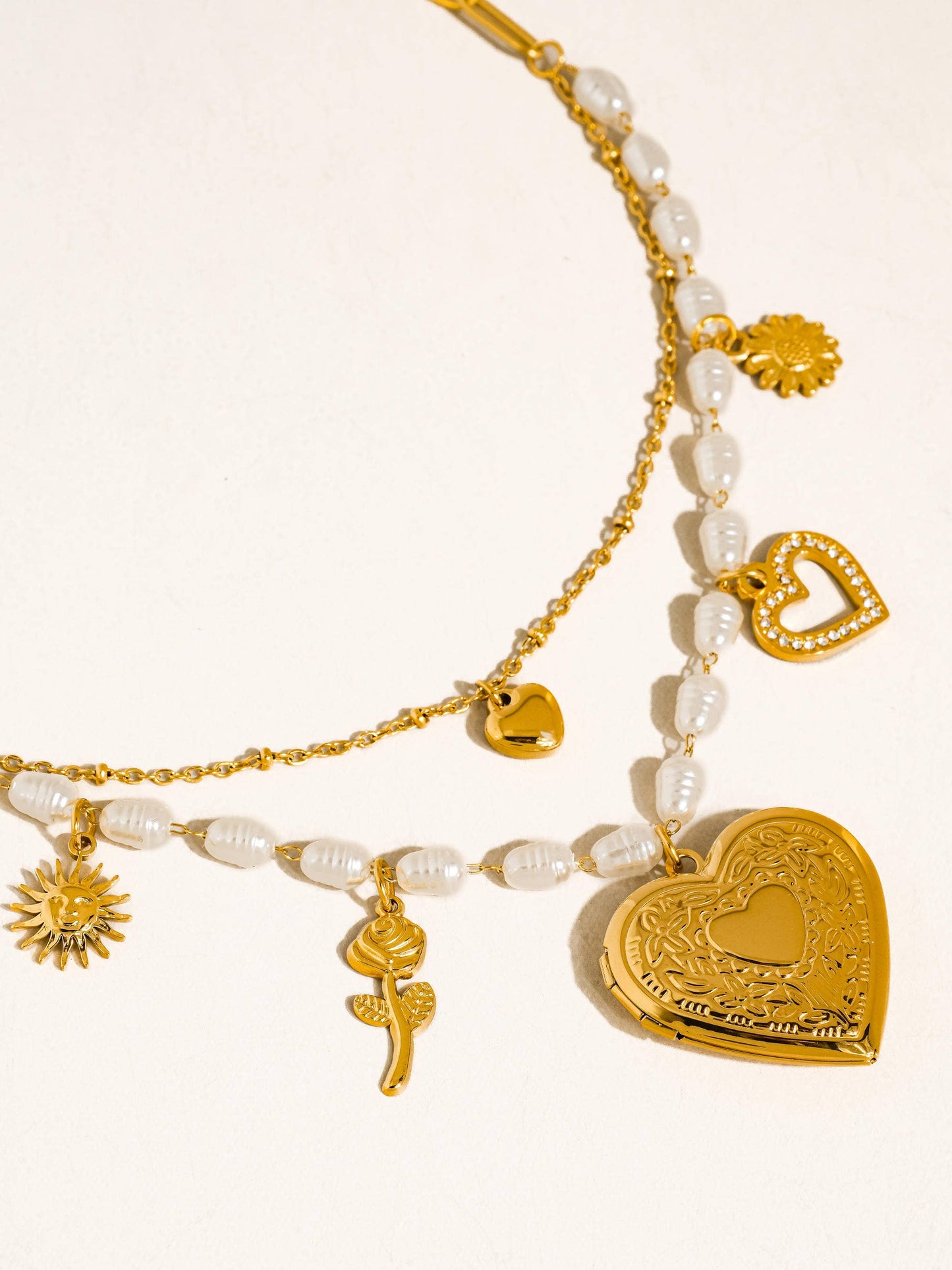 Non-Tarnish Pearl Heart Locket Necklace