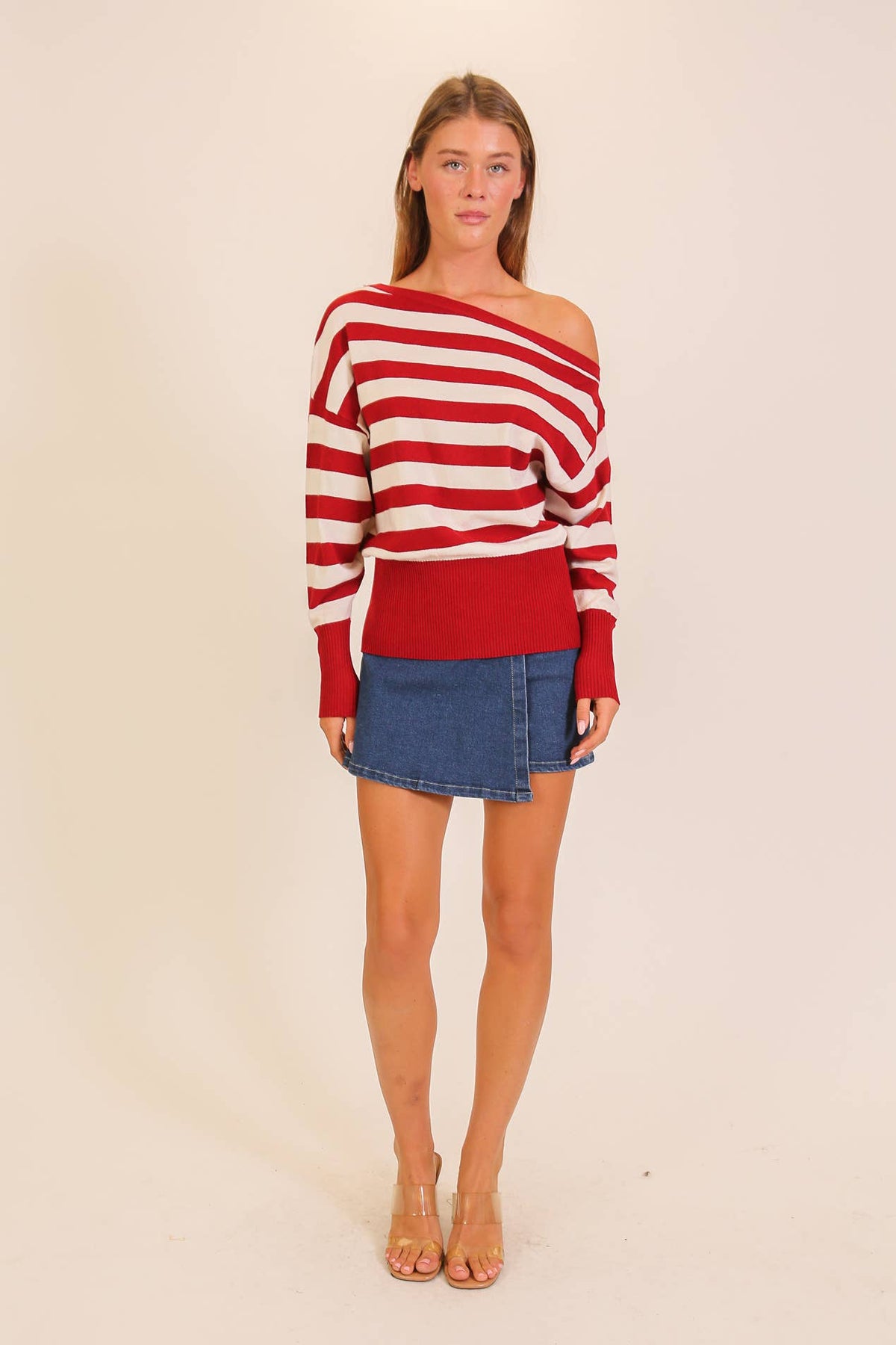 Off-Shoulder Striped Sweater