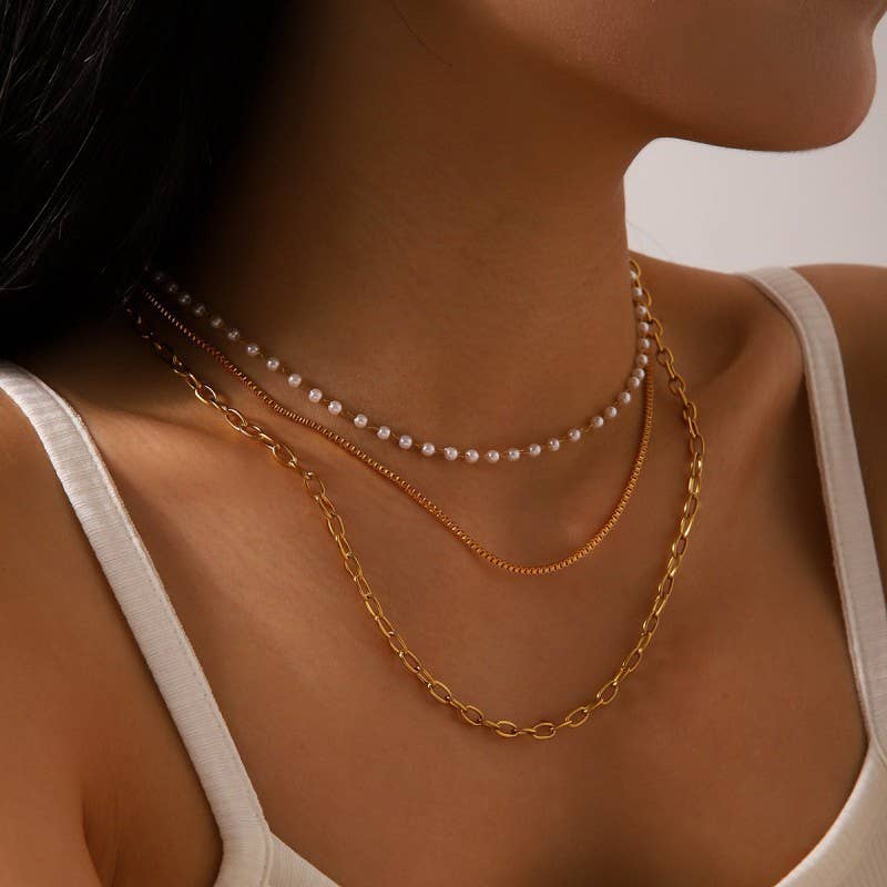 Non Tarnish Pearl Layer Necklace