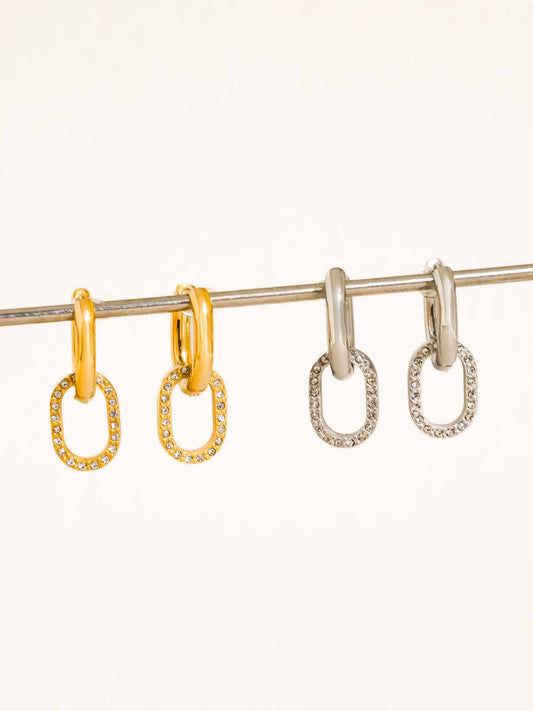 Non-Tarnish CZ Oval Link Drop Earrings