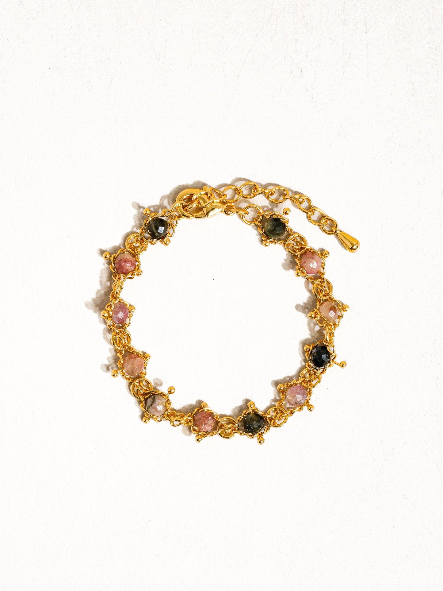 18K Gold Multi-Stone Chained Bracelet