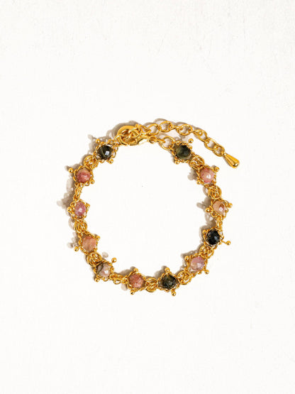 18K Gold Multi-Stone Chained Bracelet