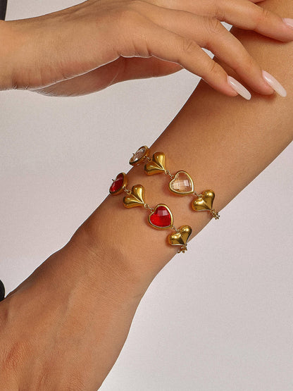 Gemalyn 18K Gold Non-Tarnish Heart Glass Bracelet