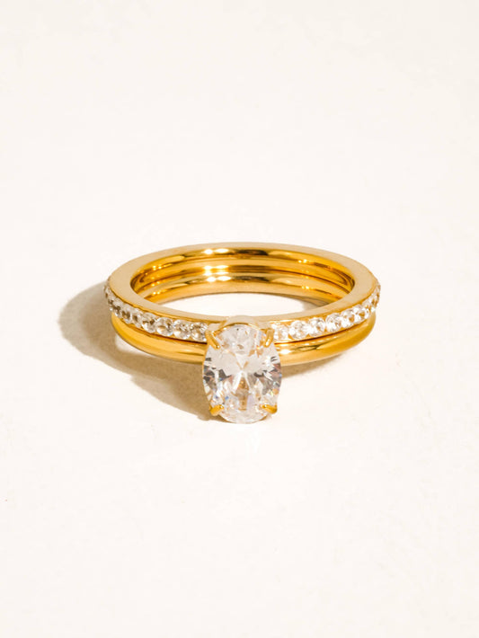 Neve 18K Gold Non-Tarnish Oval CZ Stack Ring