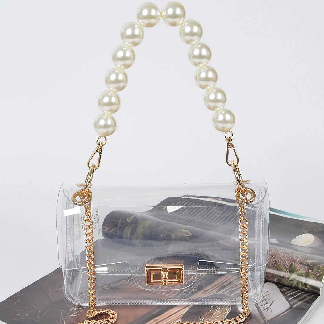 Transparent Cross body Bag W/ Pearl Chain