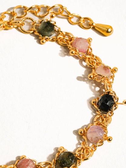 18K Gold Multi-Stone Chained Bracelet