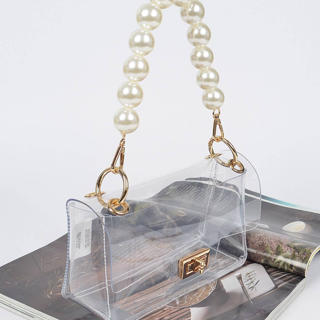 Transparent Cross body Bag W/ Pearl Chain