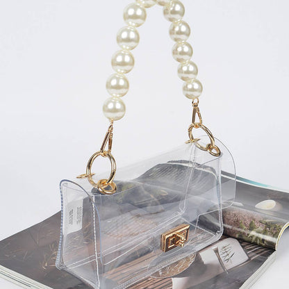 Transparent Cross body Bag W/ Pearl Chain