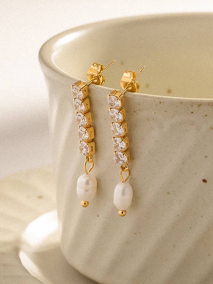 Non-Tarnish CZ Pearl Drop Earring