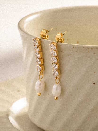 Non-Tarnish CZ Pearl Drop Earring