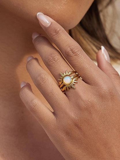 Nerina 18K Gold Non-Tarnish Sunburst Opal Stackable Ring