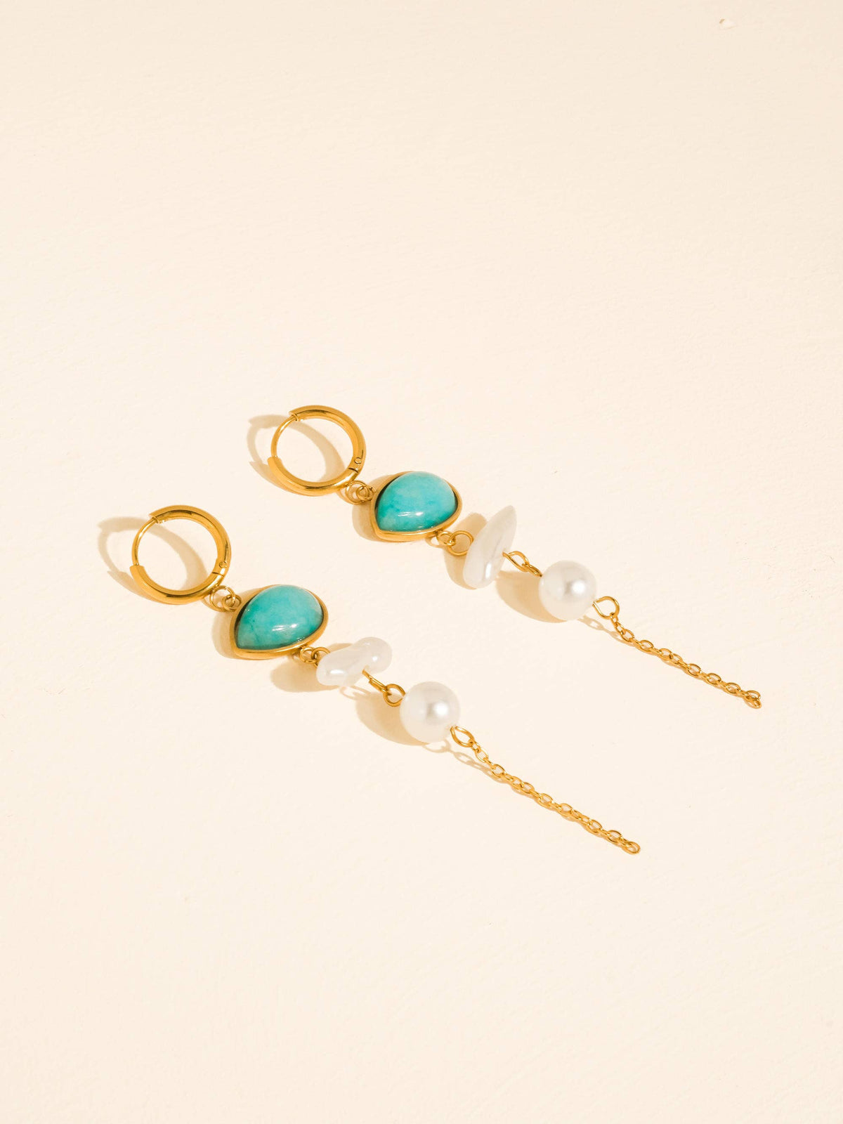 Non Tarnish Stone Pearl Drop Earrings