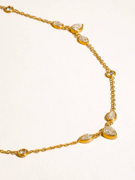 Non-Tarnish CZ Teardrop Layered Necklace